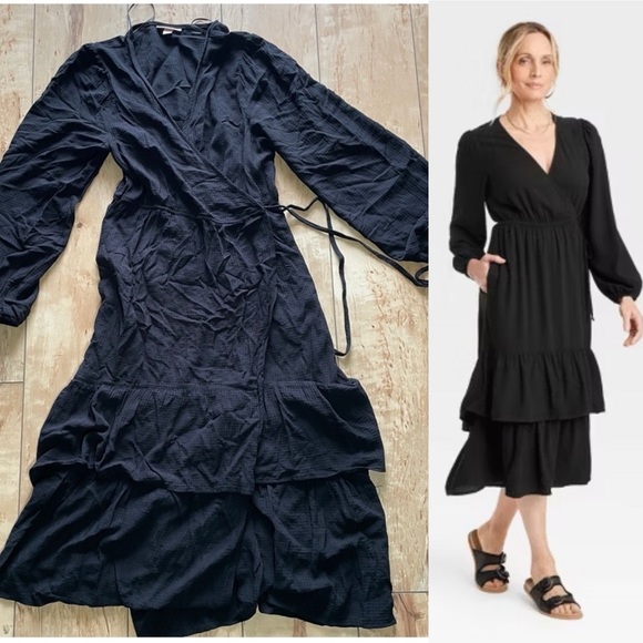Knox Rose Dresses & Skirts - Knox Rose long sleeve tiered wrap dress, women’s size medium, black